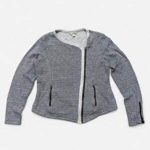Lucky Brand moto sweater jacket features gray and white jacquard pattern size XL